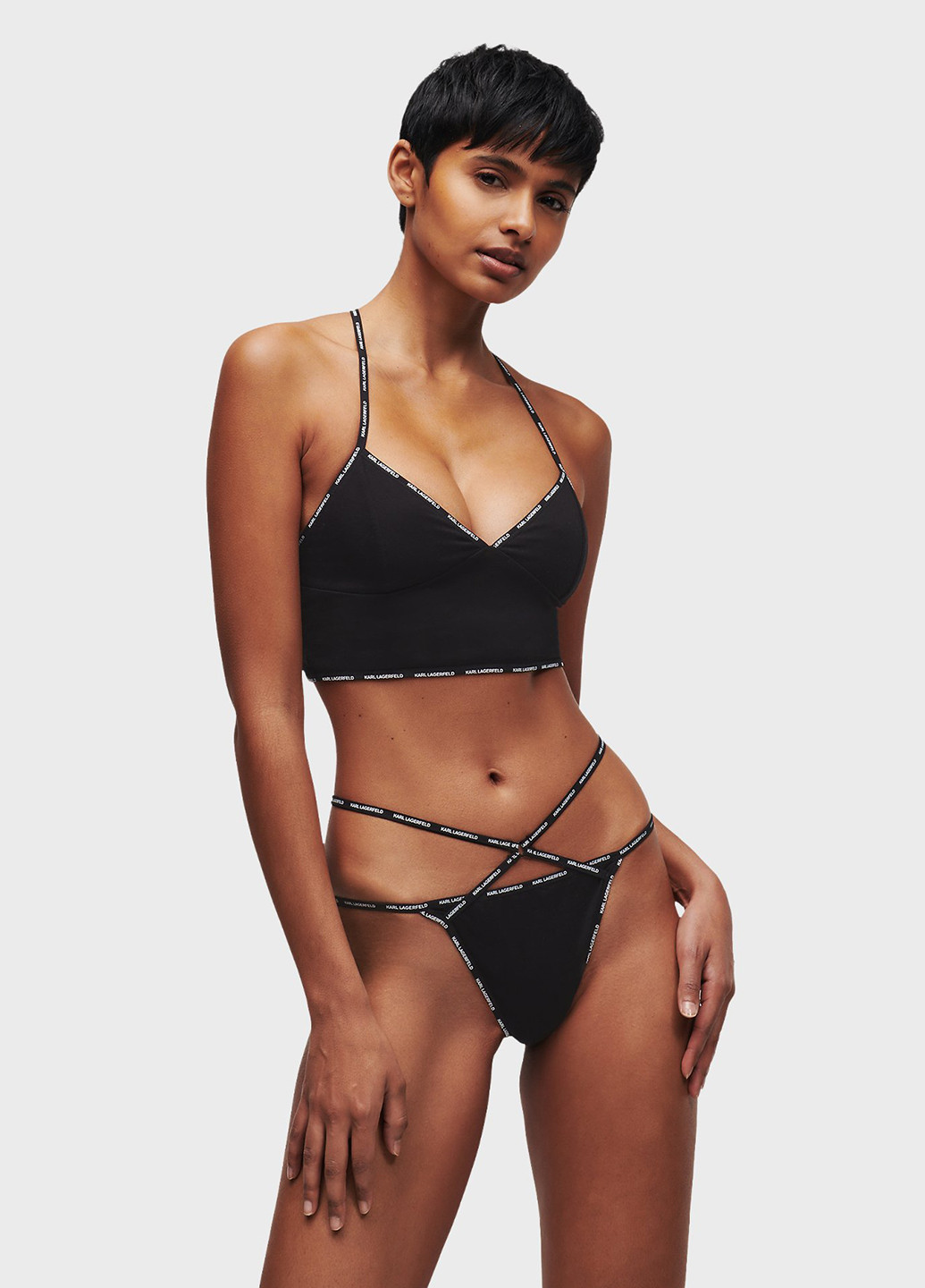 Чёрный топ бюстгальтер Karl Lagerfeld без косточек трикотаж, хлопок