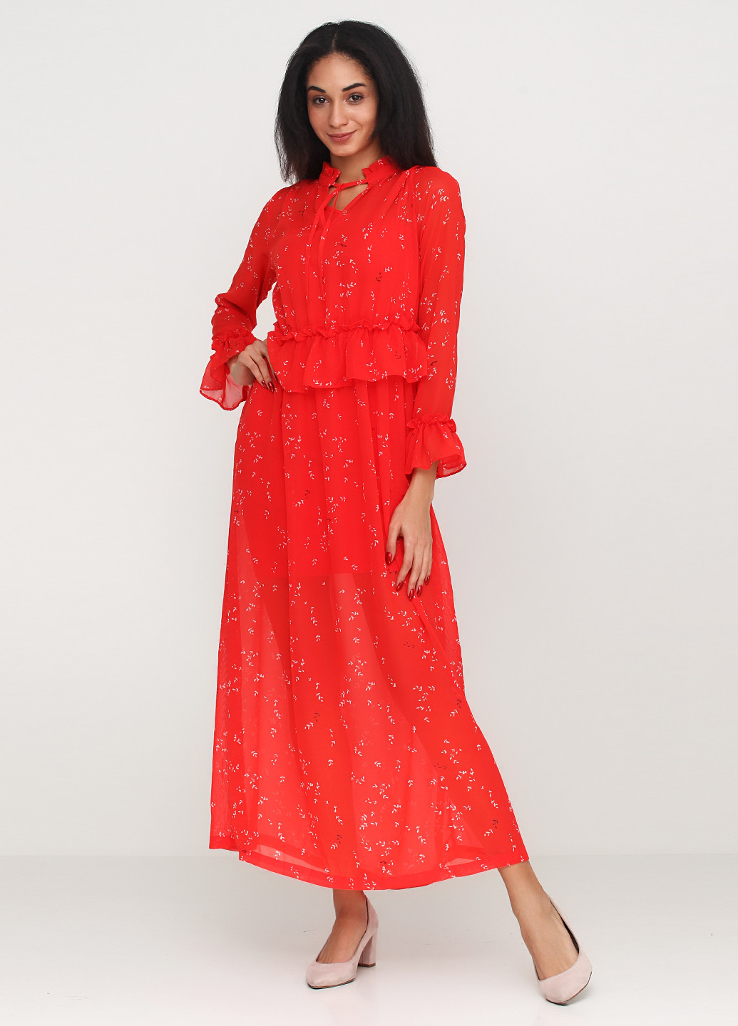Красное кэжуал платье макси Minimum с рисунком