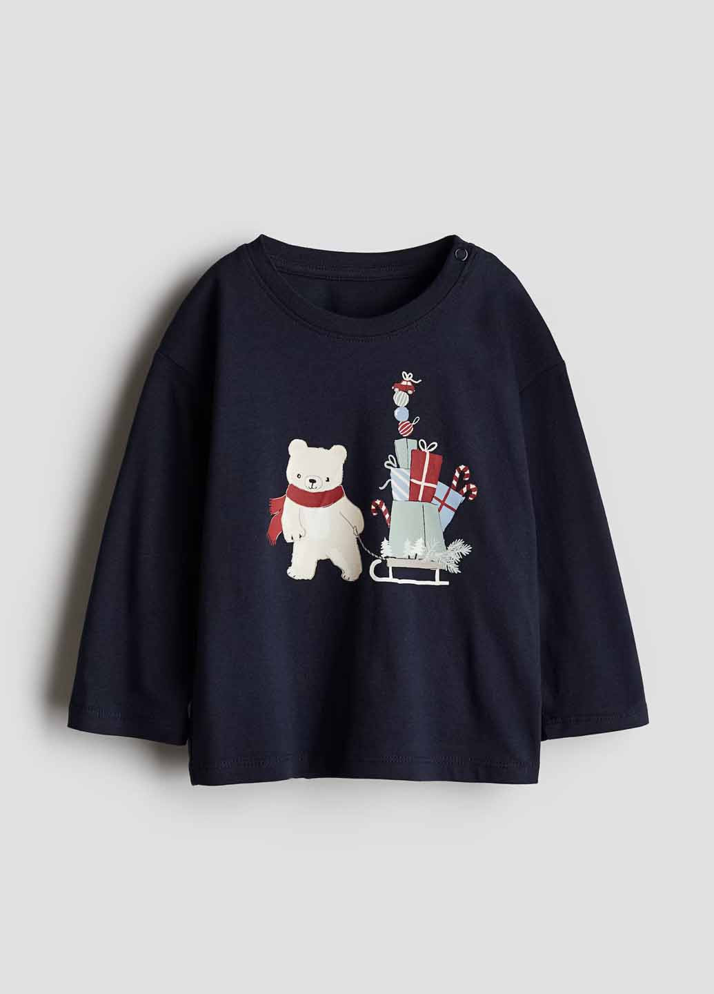 Темно-синий демисезонный кэжуал лонгслив H&M новогодний