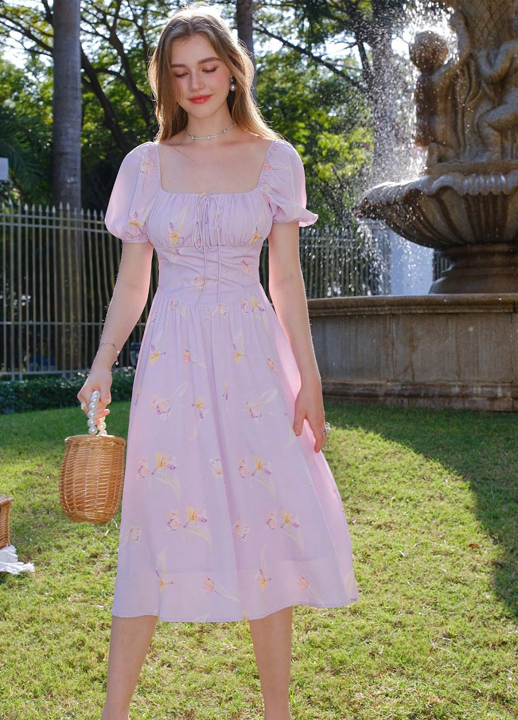 Светло-фиолетовое кэжуал платье клеш SHEIN с цветочным принтом
