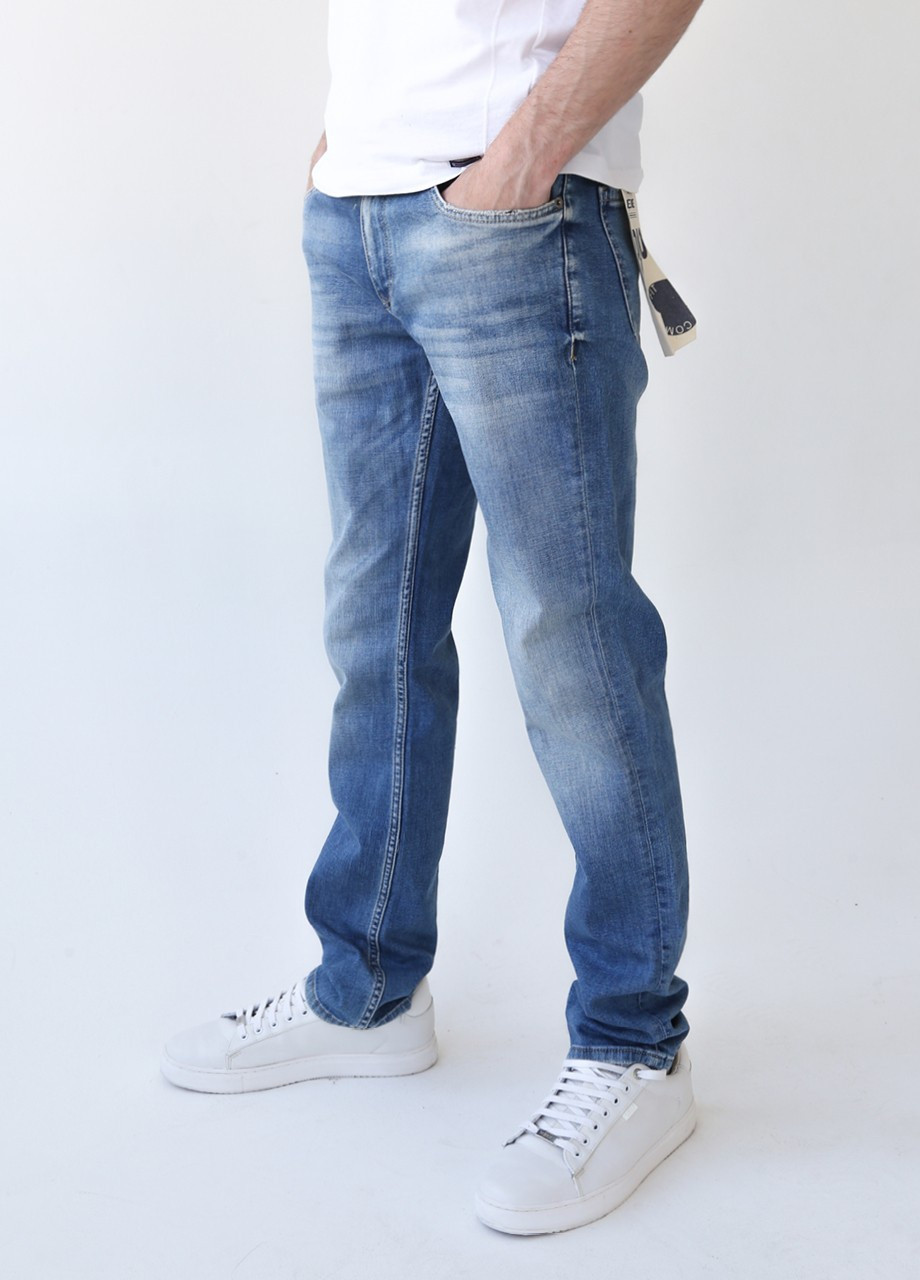Синие демисезонные джинсы мужские синие летние слегка зауженные тертые Слегка-зауженная JEANSclub
