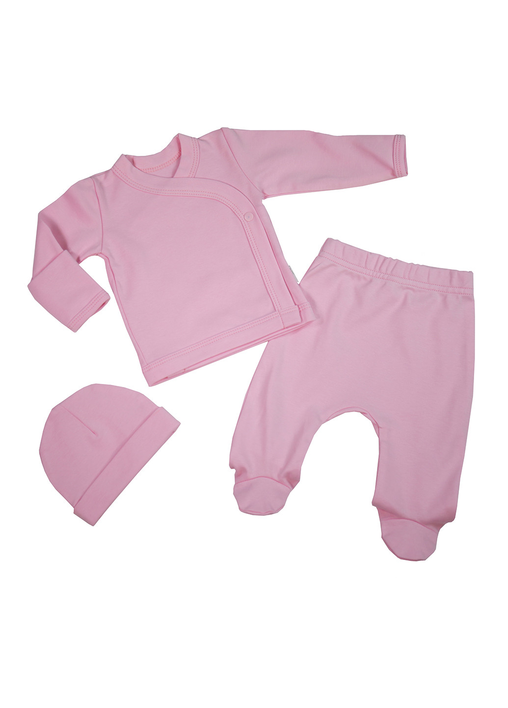 Рожевий демісезонний комплект (сорочечка, повзунки, шапка) Tobbi