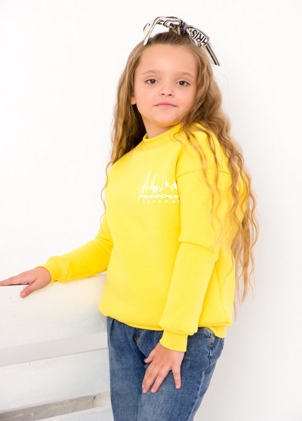 KINDER MODE свитшот для девочки однотонный желтый спортивный хлопок
