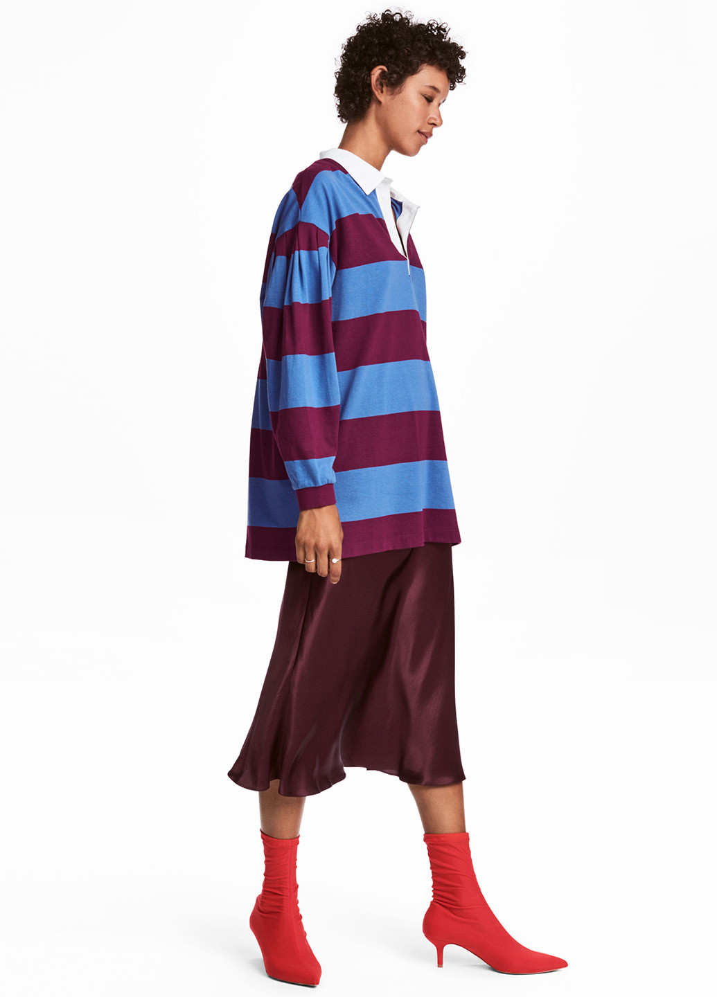 Бордовая женская футболка-поло H&M