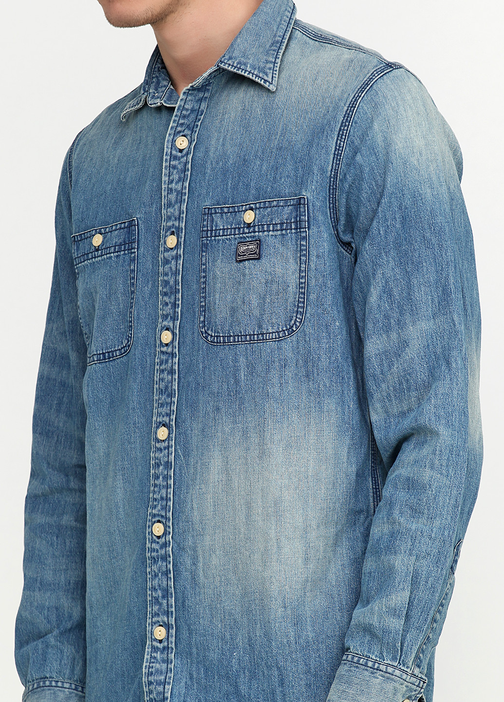 Синяя джинсовая рубашка однотонная Ralph Lauren с длинным рукавом