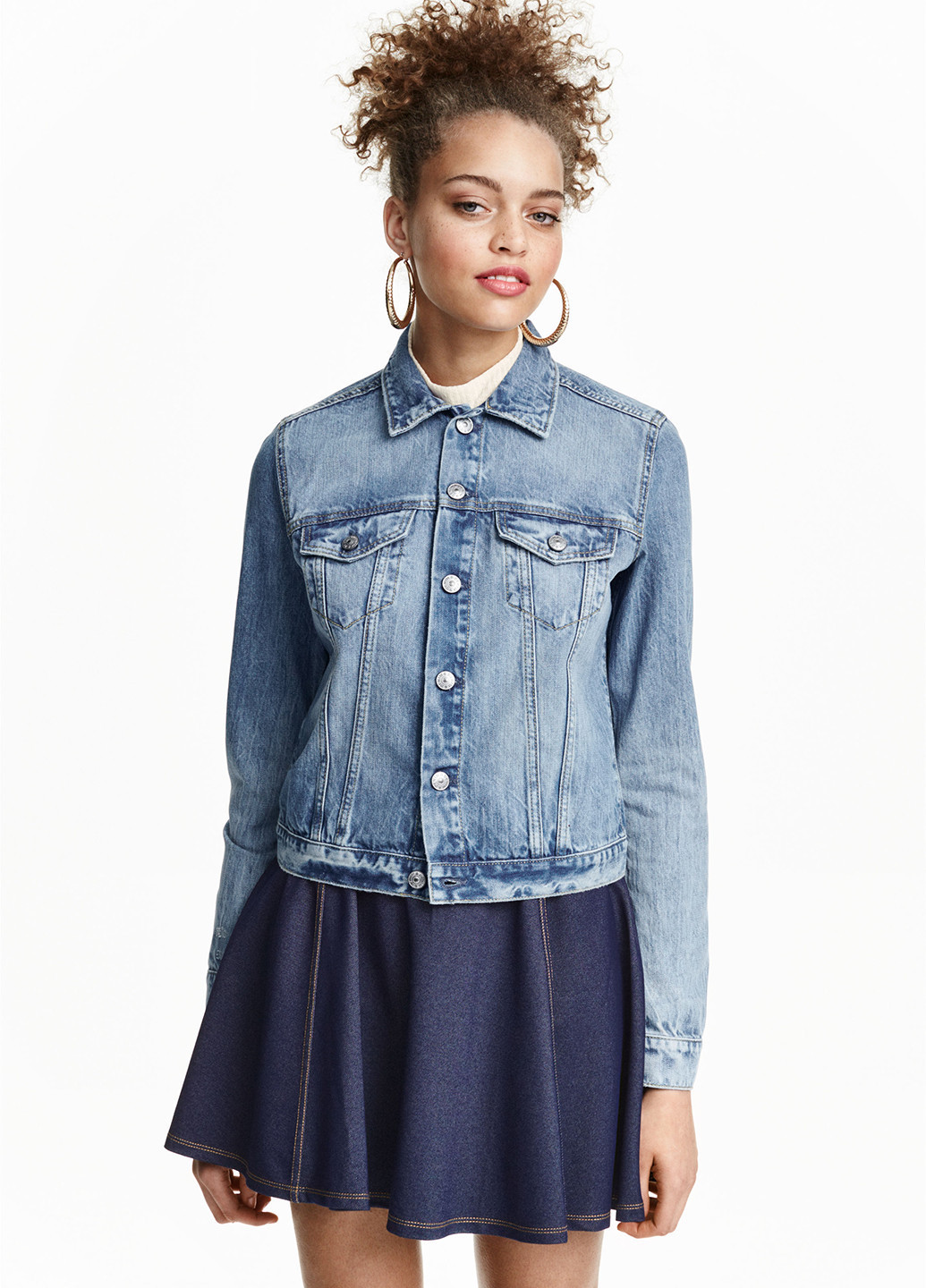 Темно-синяя кэжуал однотонная юбка H&M клешированная