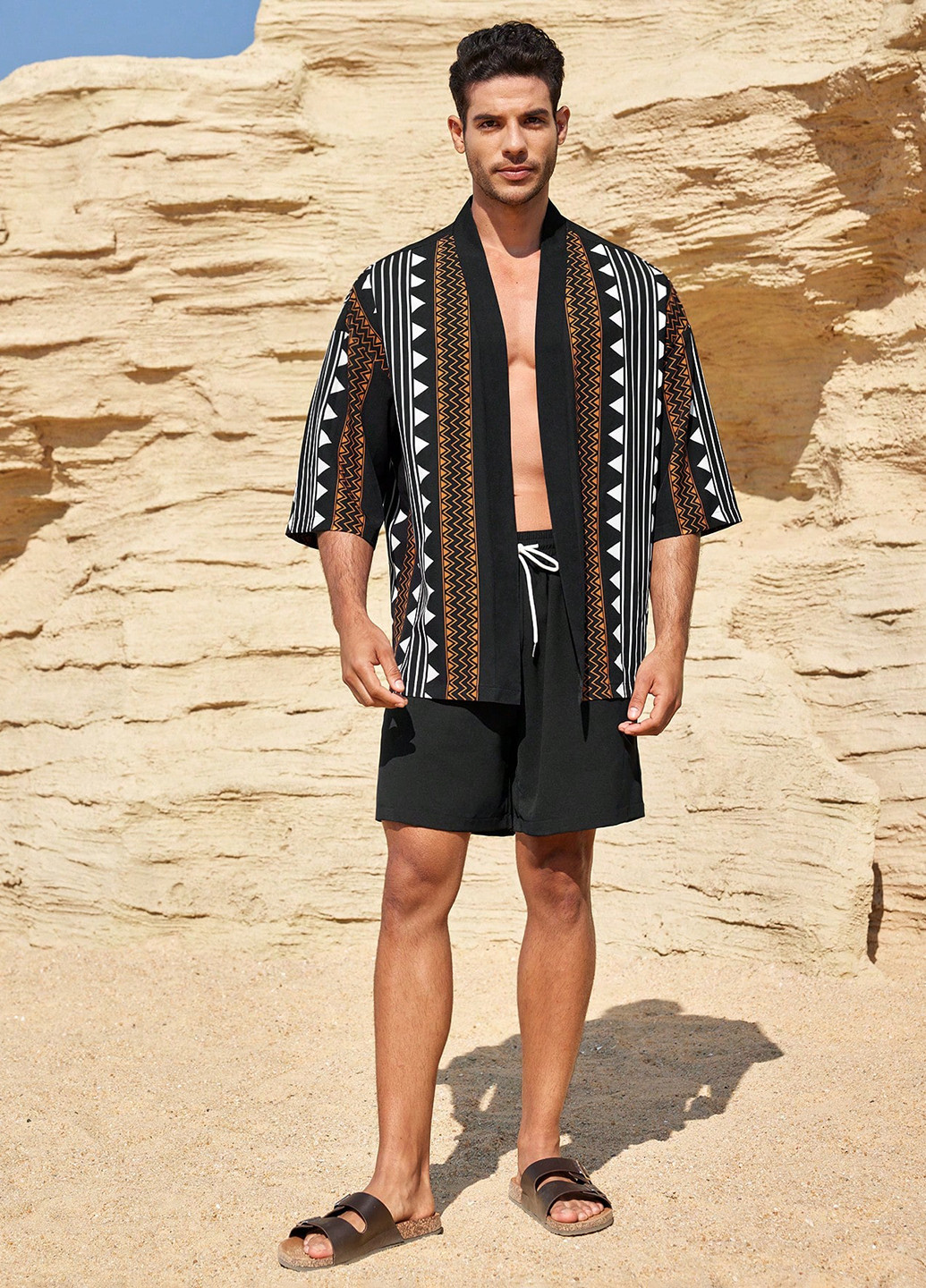 Черный летний комплект (рубашка, шорты) SHEIN