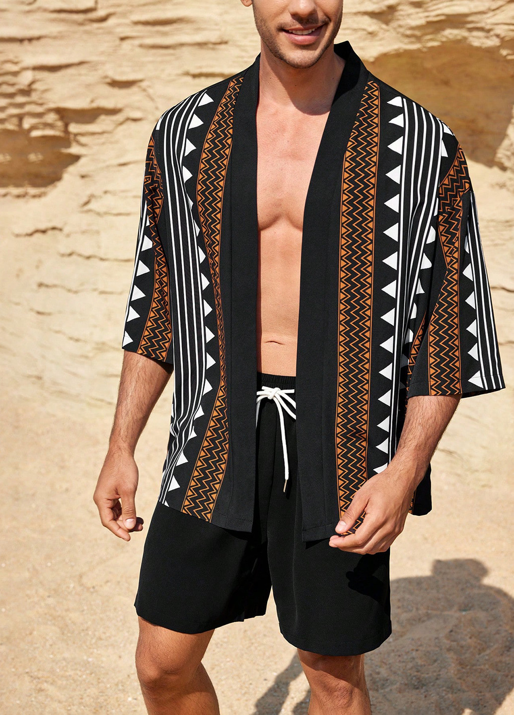 Черный летний комплект (рубашка, шорты) SHEIN