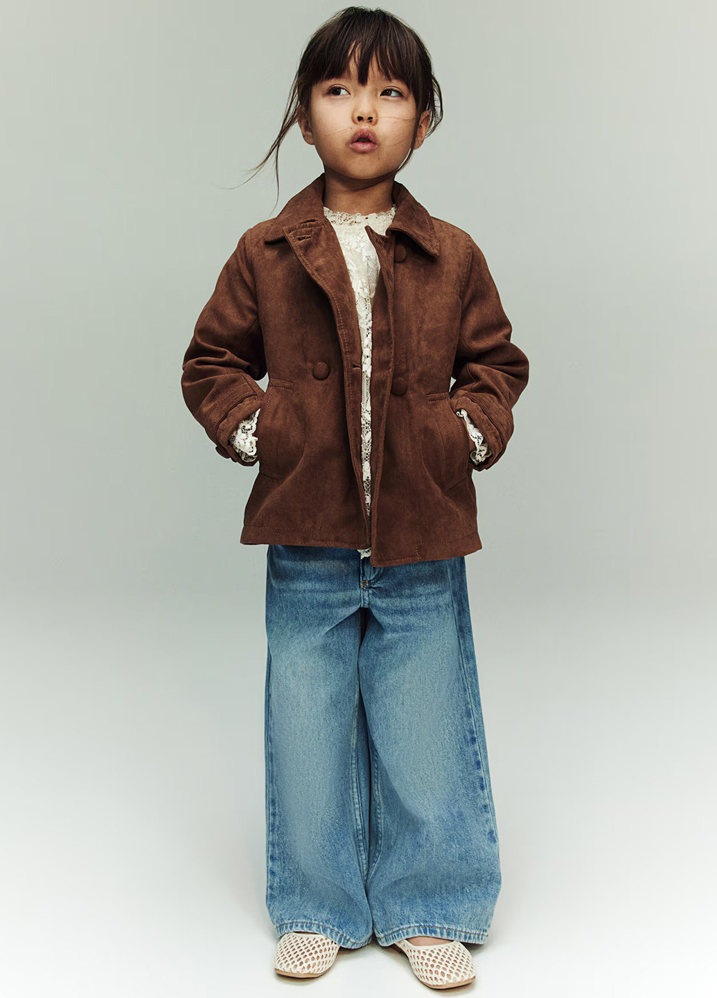 Кофейное Кэжуал полупальто двубортное H&M однотонное