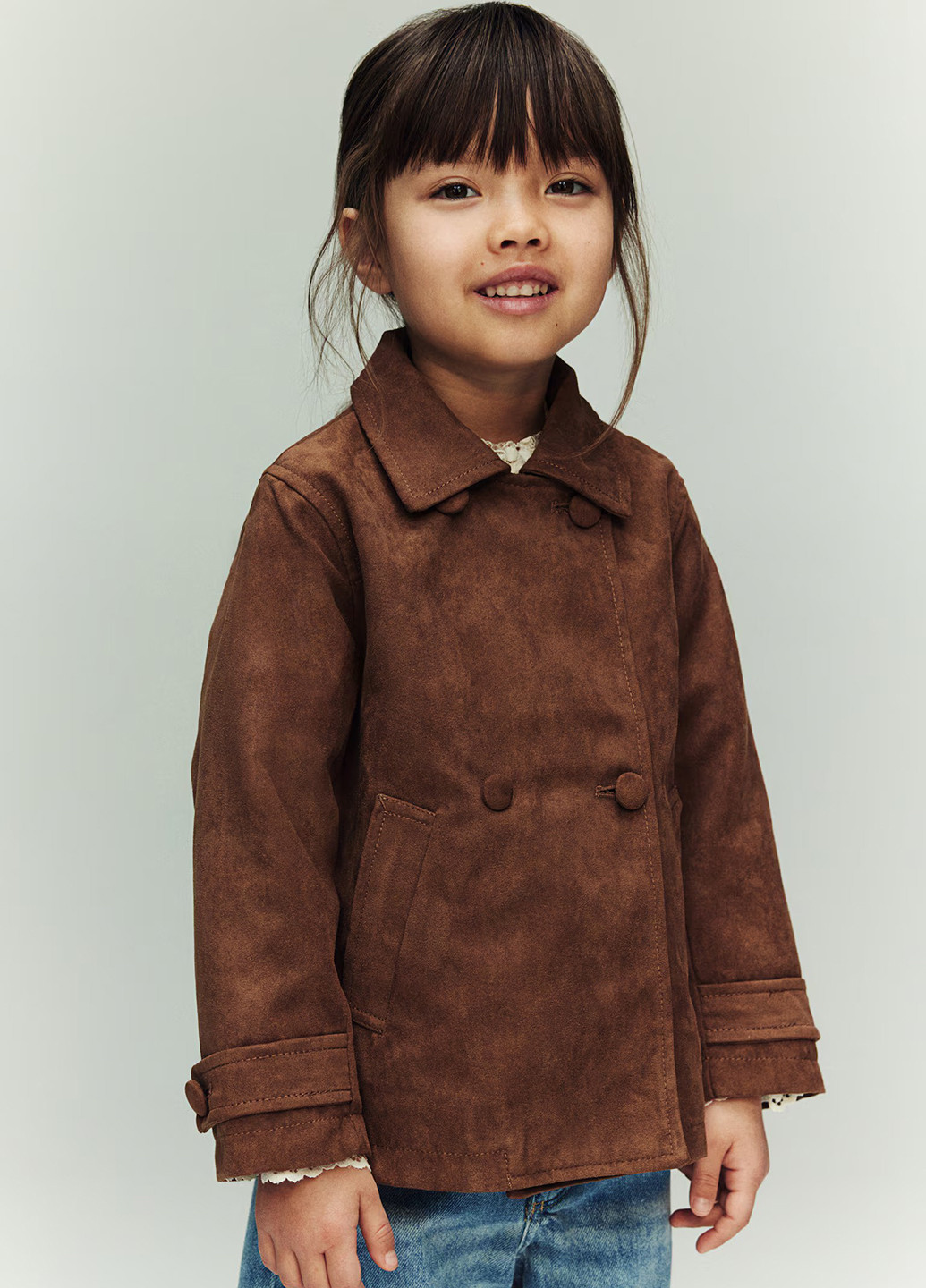 Кофейное Кэжуал полупальто двубортное H&M однотонное