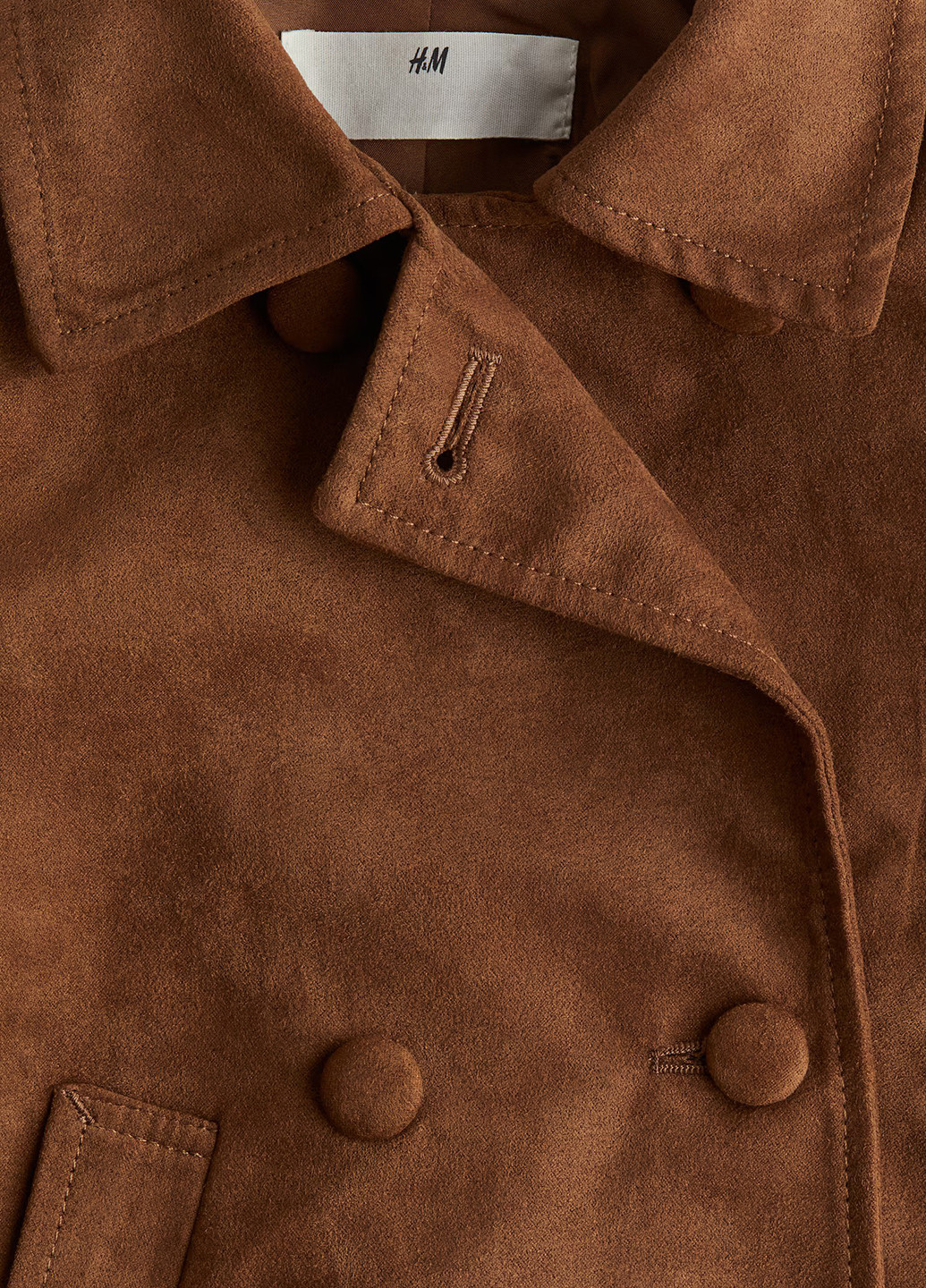 Кофейное Кэжуал полупальто двубортное H&M однотонное