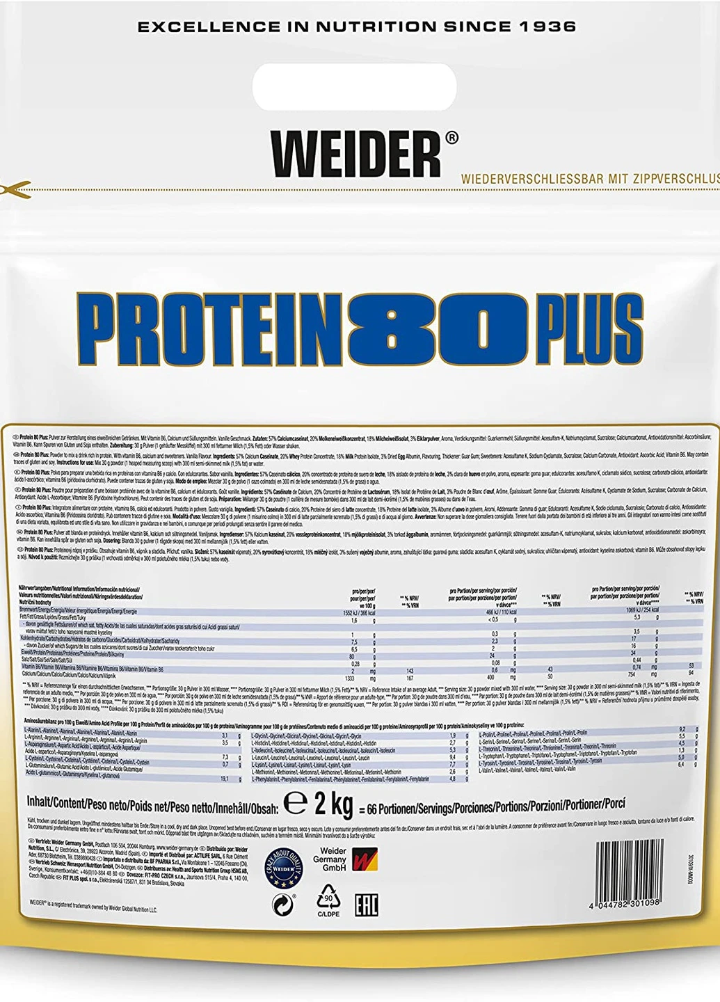 Протеин Protein 80 Plus 2000 g (Vanilla) Weider (256143692)