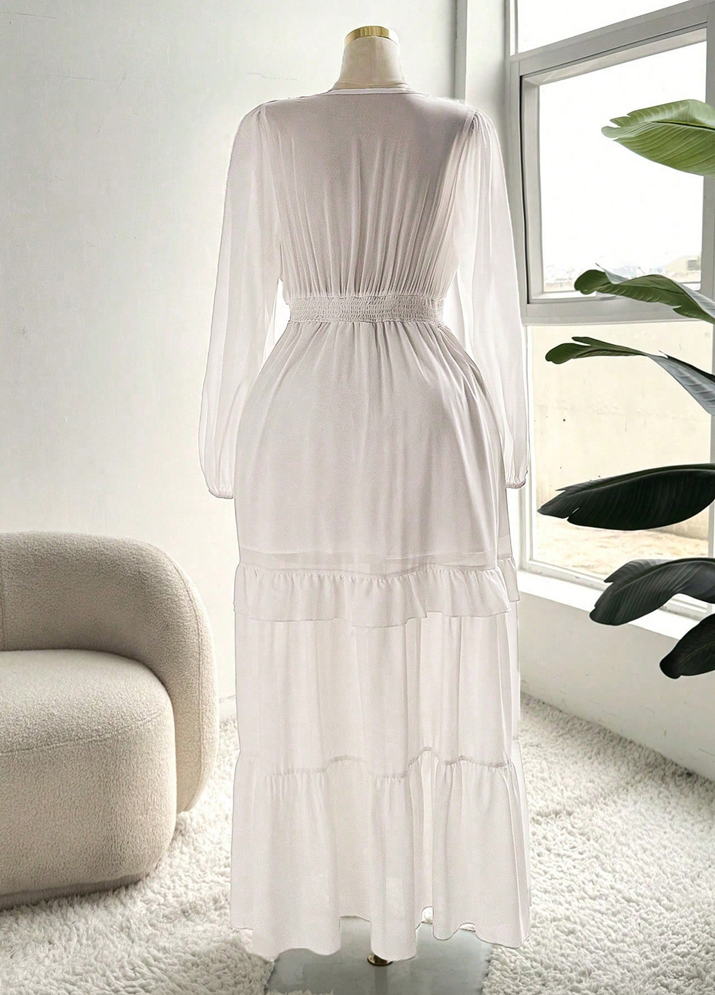 Білий святковий, кежуал сукня SHEIN однотонна