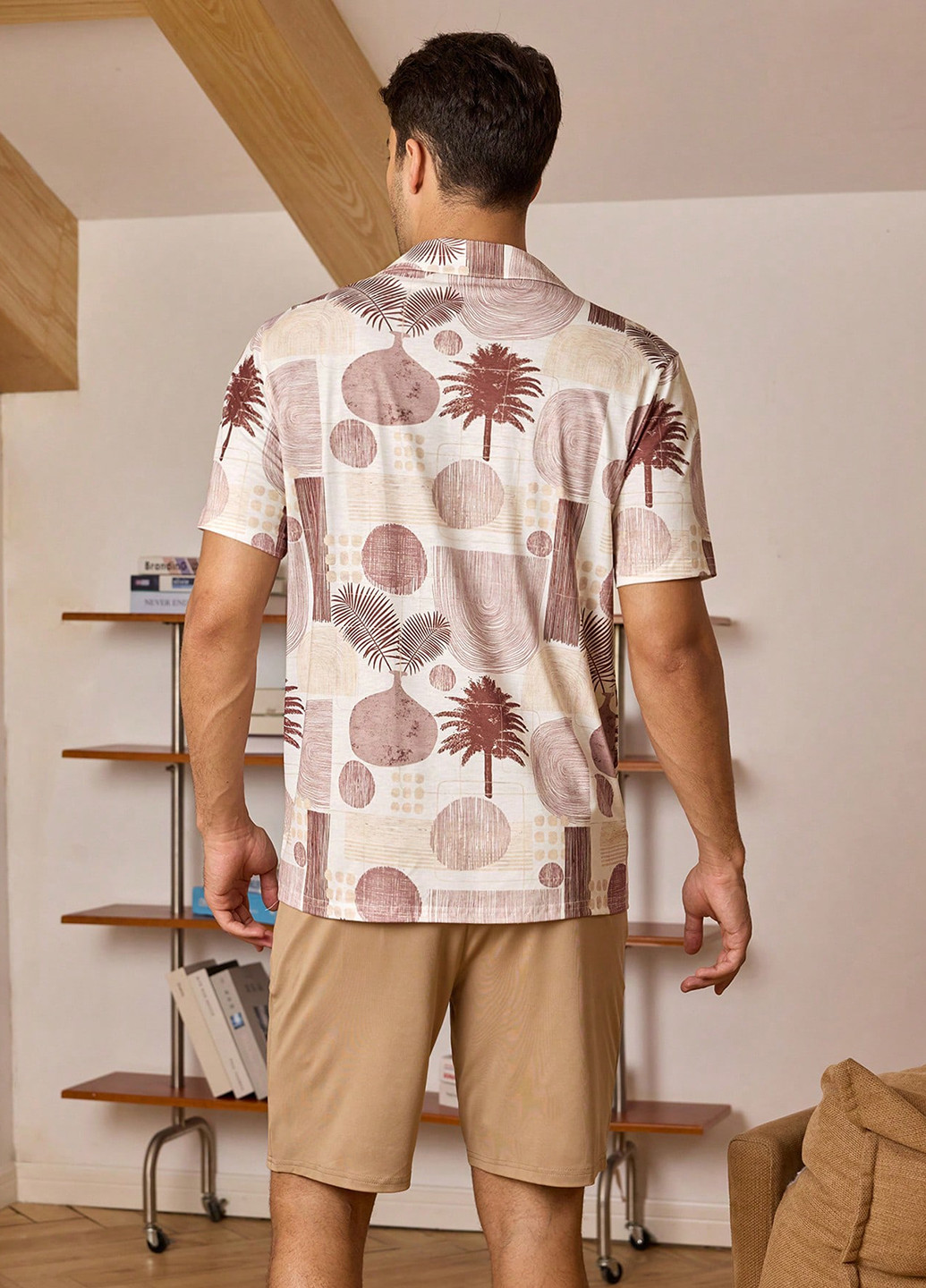 Коричневый летний костюм (рубашка, шорты) с шортами SHEIN