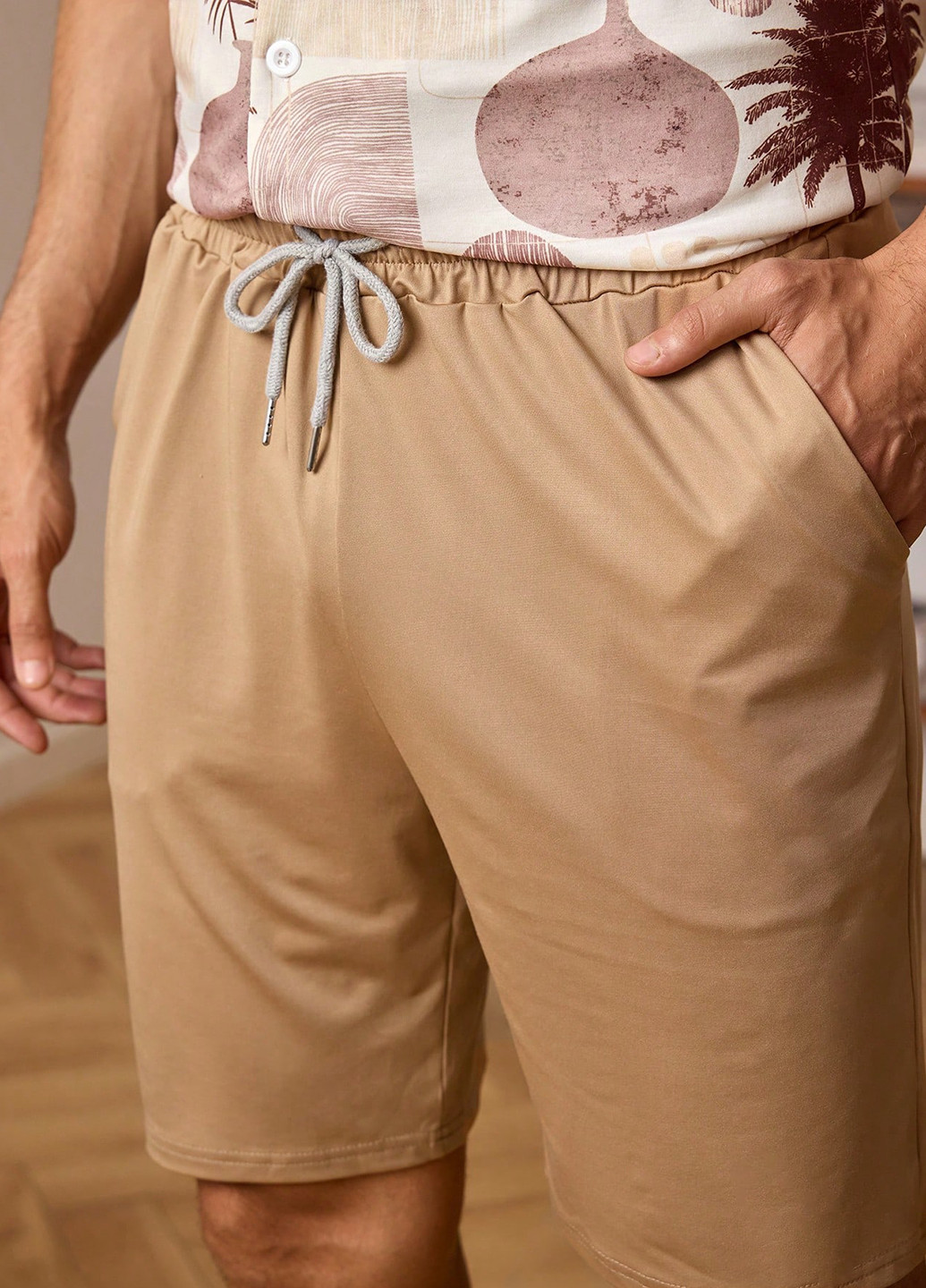 Коричневый летний костюм (рубашка, шорты) с шортами SHEIN