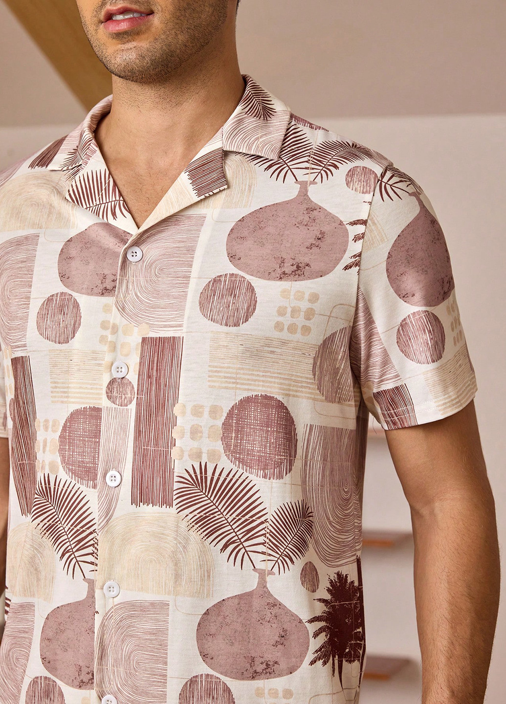 Коричневый летний костюм (рубашка, шорты) с шортами SHEIN