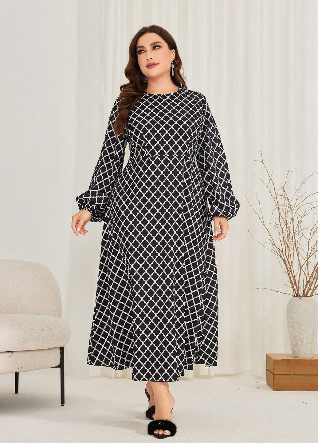 Комбинированное кэжуал платье SHEIN с геометрическим узором