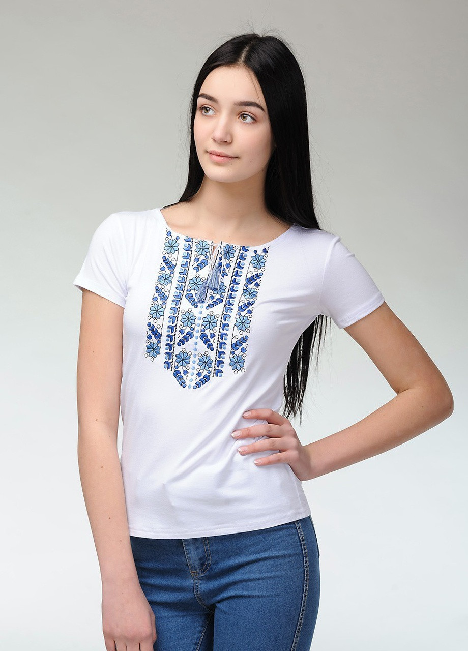 Жіноча вишита футболка Природна експресія біла з блакитним Melanika (250206213)