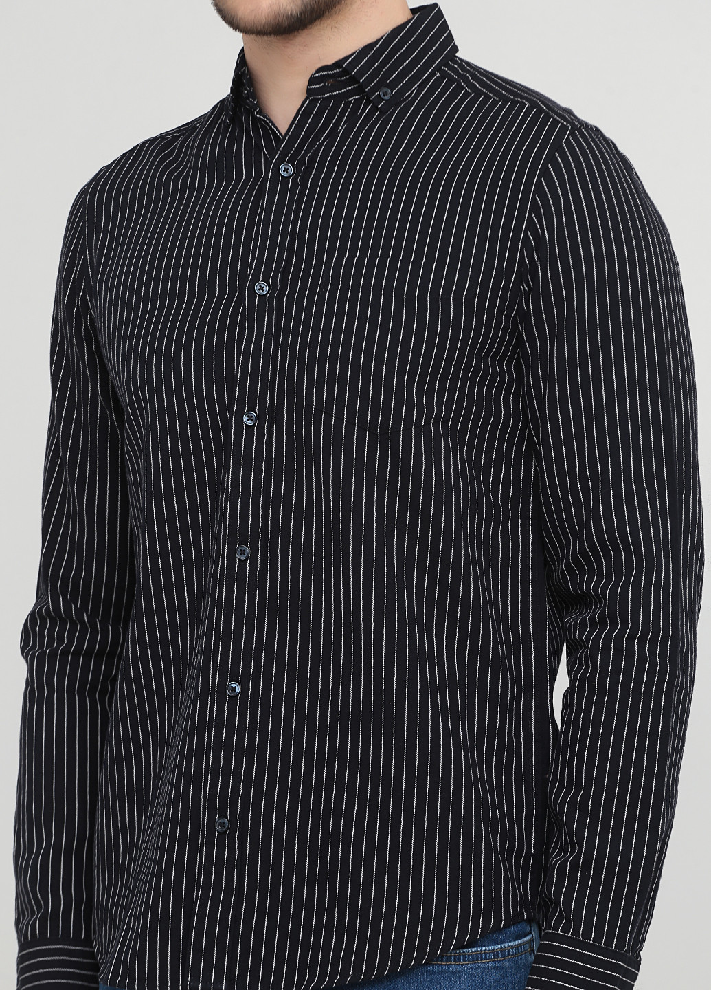 Черная кэжуал рубашка в полоску Kiabi