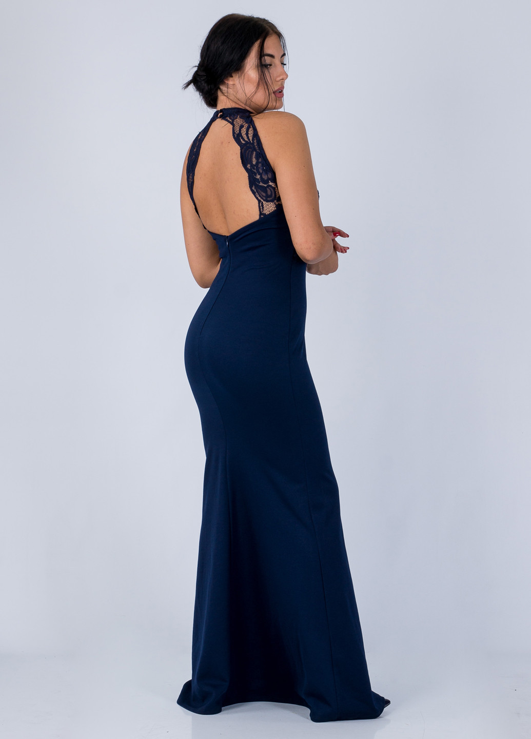 Темно-синее вечернее платье годе, с открытой спиной Jessica Wright однотонное