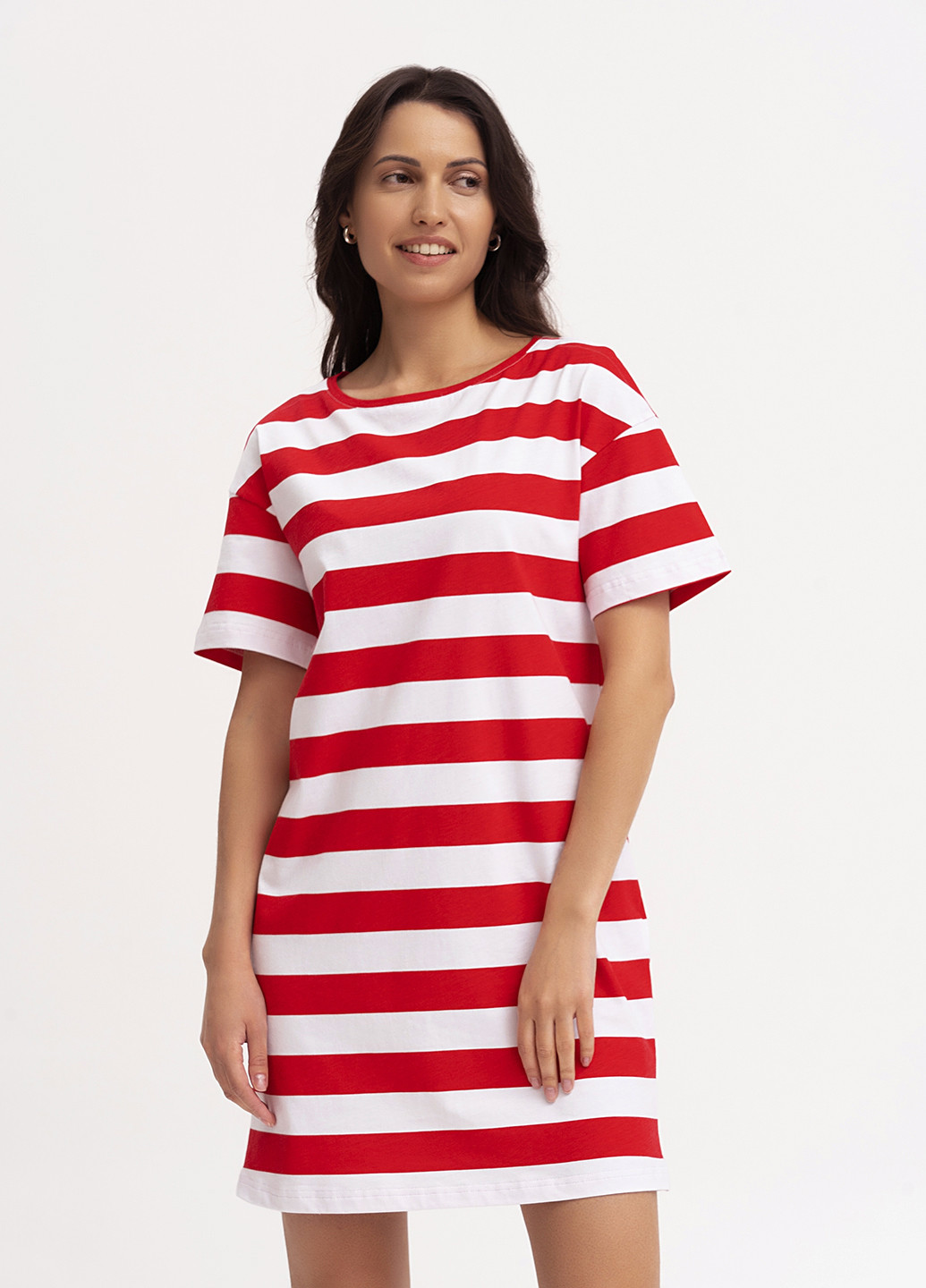 Червона кежуал футболка-сукня жіноча сукня-футболка KASTA design в смужку