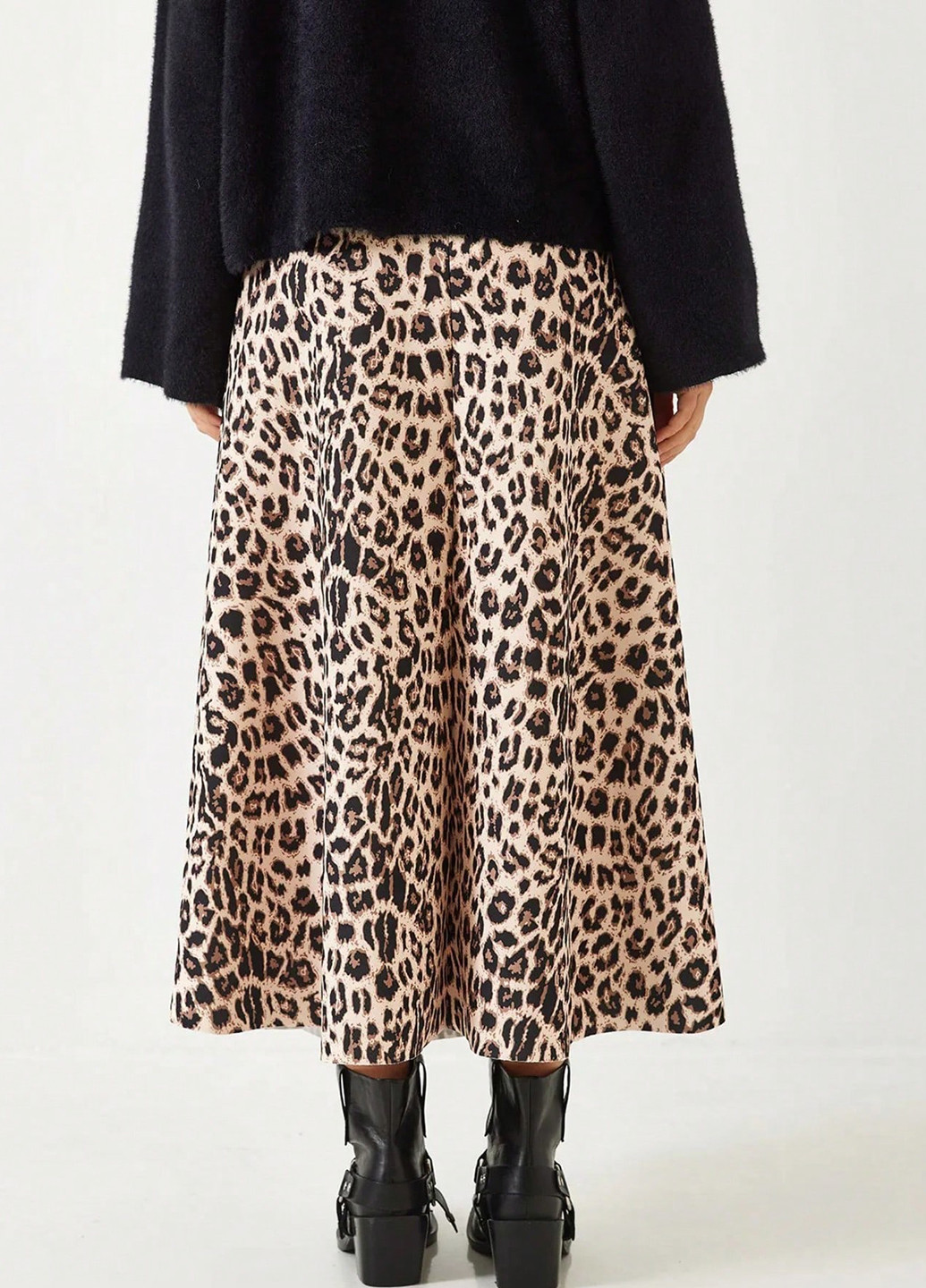 Бежевая кэжуал леопардовая юбка SHEIN клешированная