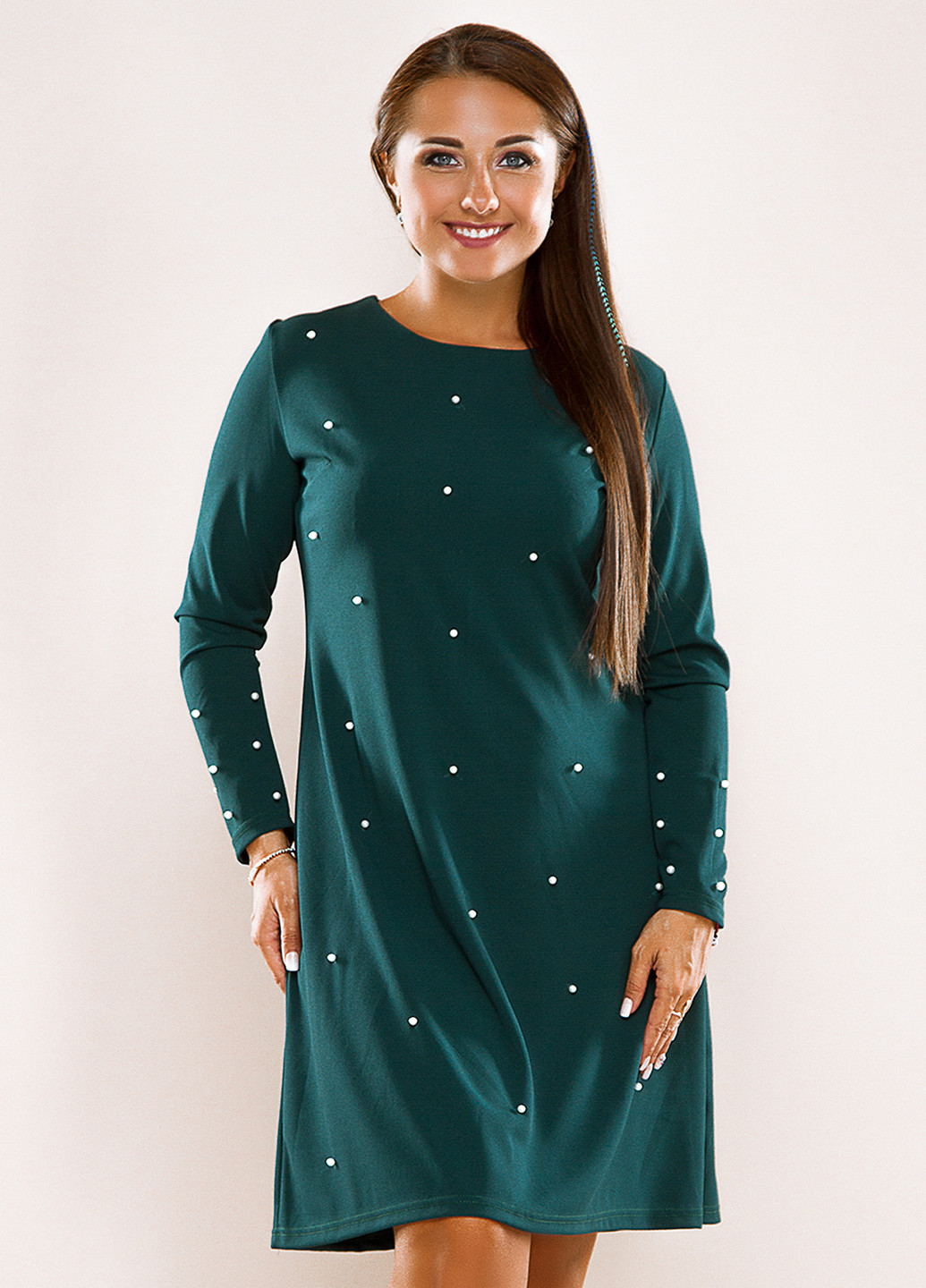 Темно-зеленое кэжуал платье короткое Lady Style однотонное