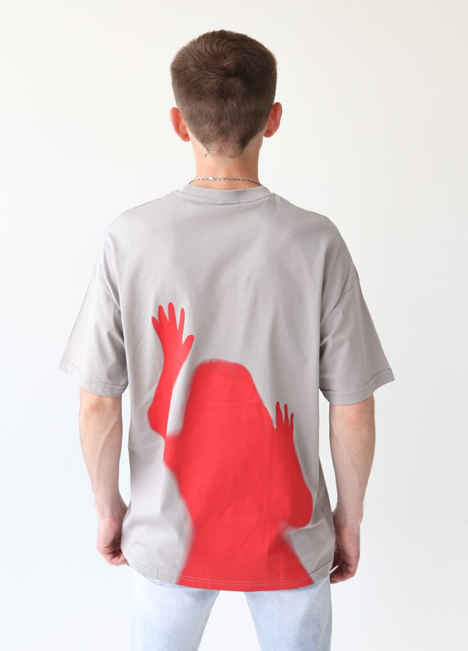 Светло-серая футболка мужская светло-серая широкая силуэт на спине JEANSclub Свободная