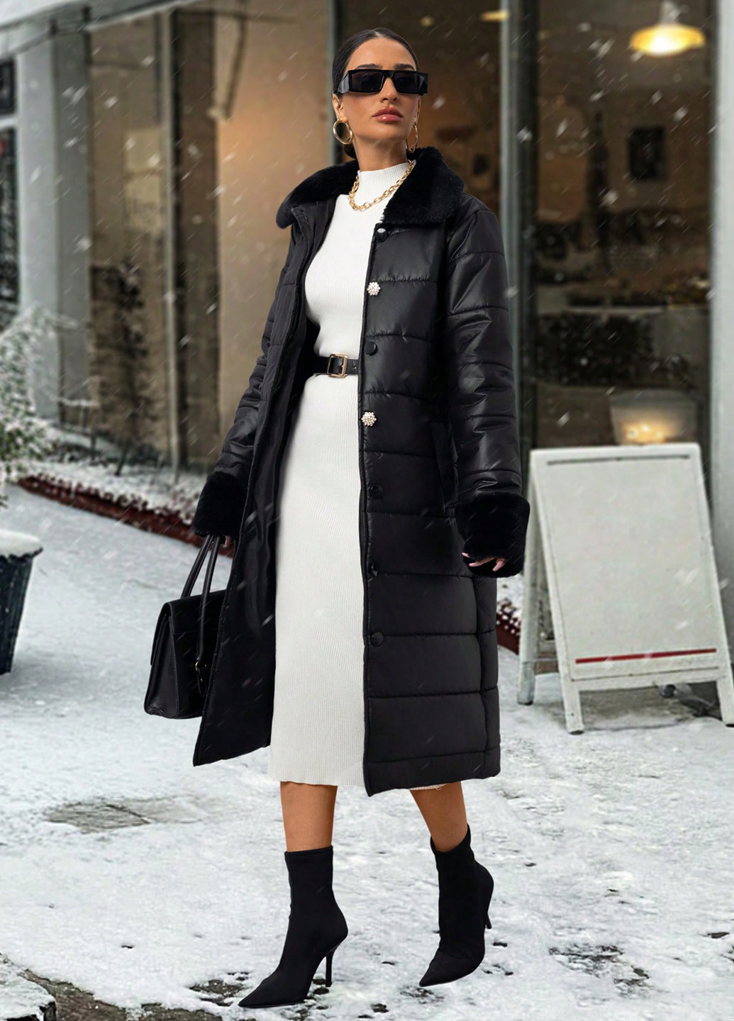 Черная зимняя куртка куртка-пальто SHEIN
