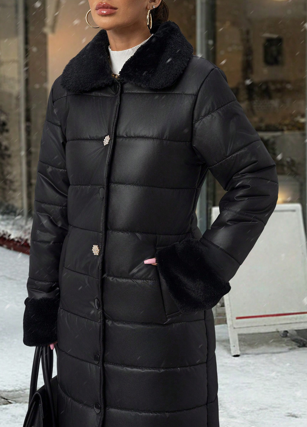 Черная зимняя куртка куртка-пальто SHEIN
