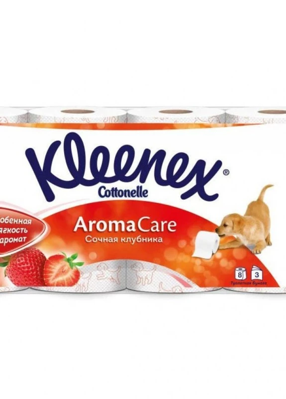 Туалетний папір Cottonelle Aroma Care Полуниця 140 відривів 3 шари 6 + 2 рулони Kleenex (249162775)
