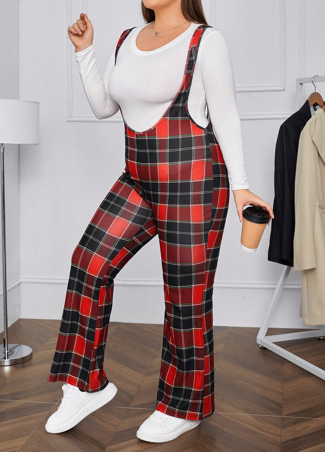 Комбинезон SHEIN комбинезон-брюки клетка комбинированный кэжуал полиэстер