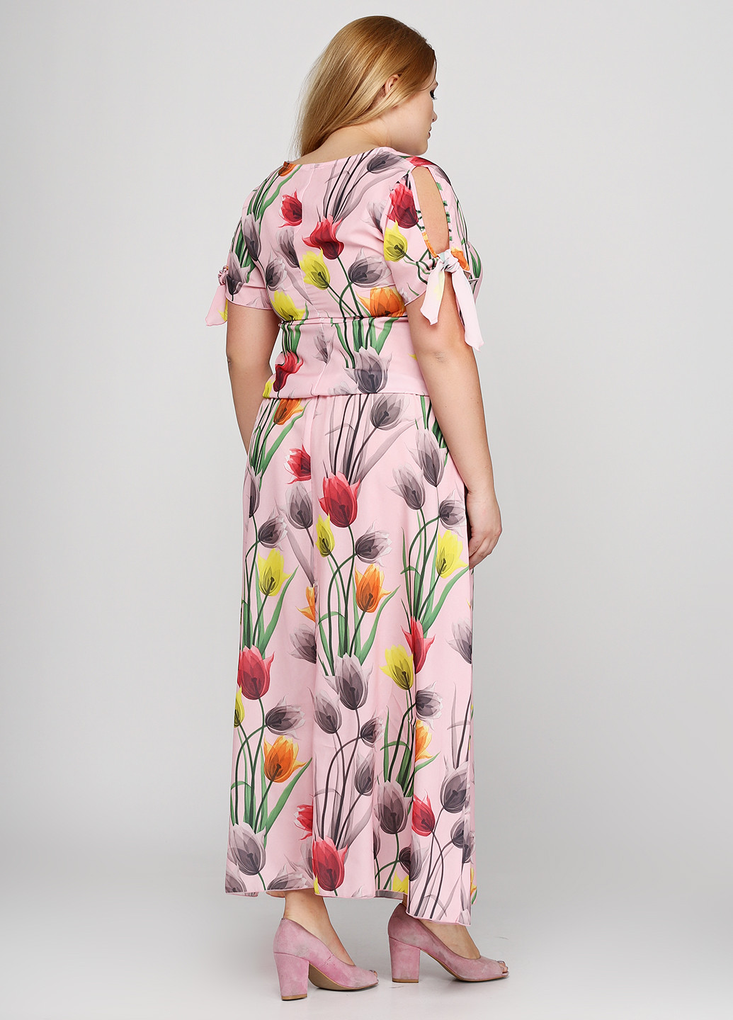 Светло-розовое кэжуал платье Алеся с цветочным принтом
