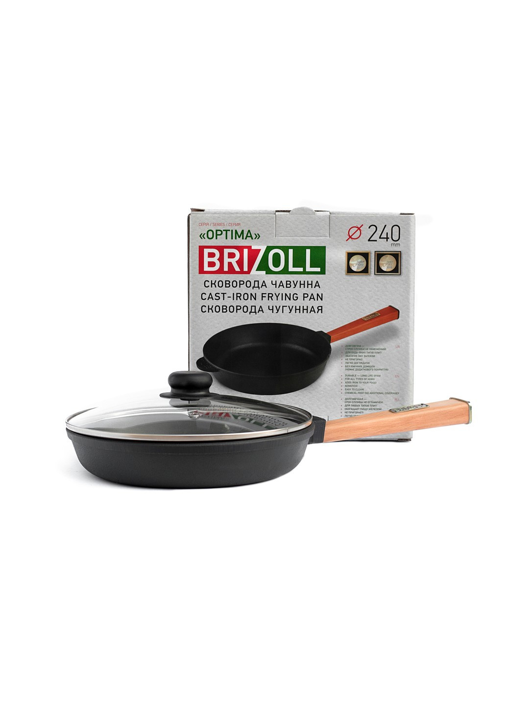 Сковорода чугунная с крышкой Optima 240 х 40 мм Brizoll (255190712)