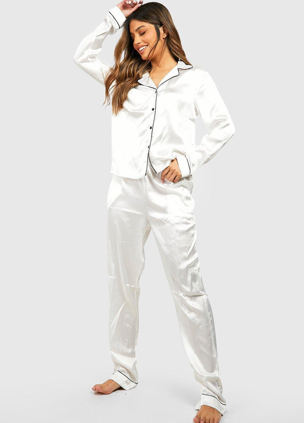 Белая всесезон пижама (рубашка, брюки) рубашка + брюки Boohoo