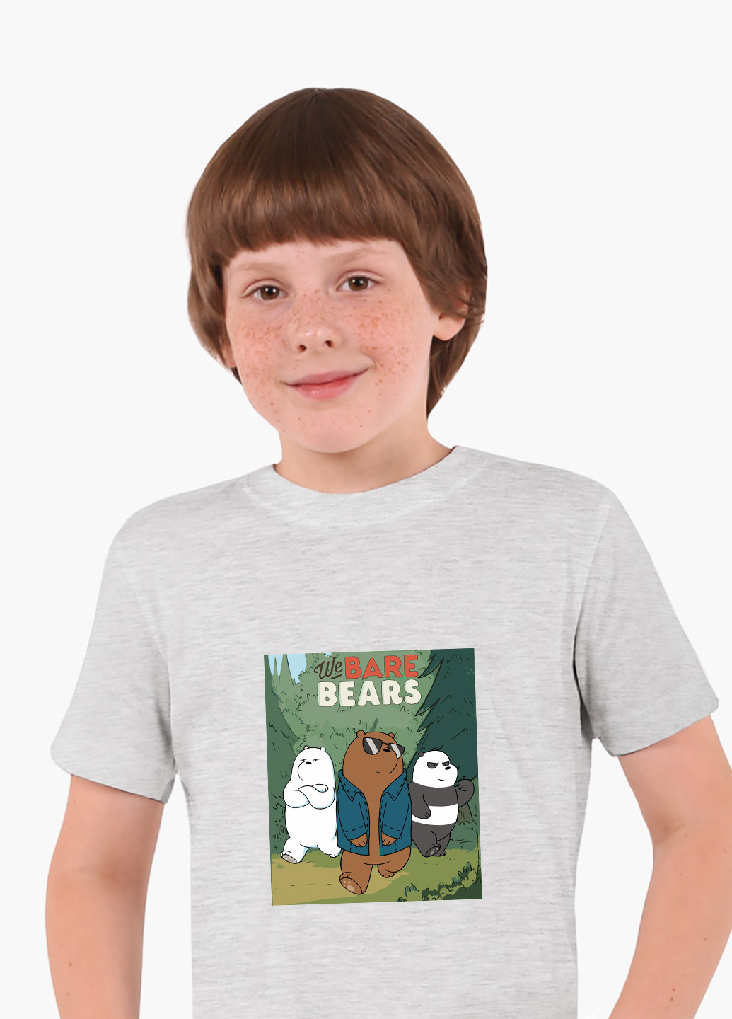 Світло-сіра демісезонна футболка дитяча вся правда про ведмедів (we bare bears) (9224-2664) MobiPrint