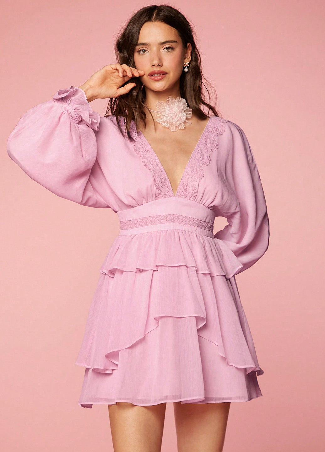 Розовое кэжуал платье в стиле ампир SHEIN однотонное