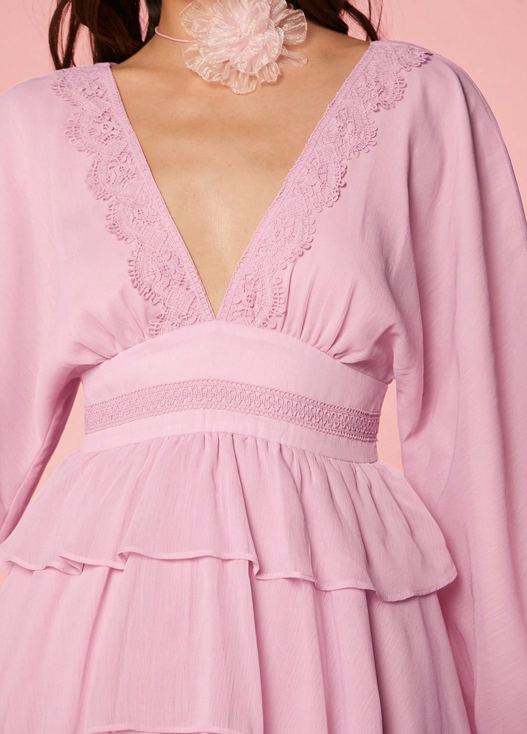 Розовое кэжуал платье в стиле ампир SHEIN однотонное