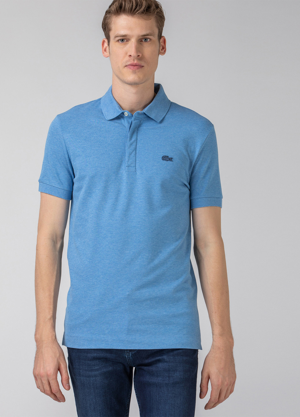 Темно-голубой футболка-поло для мужчин Lacoste однотонная