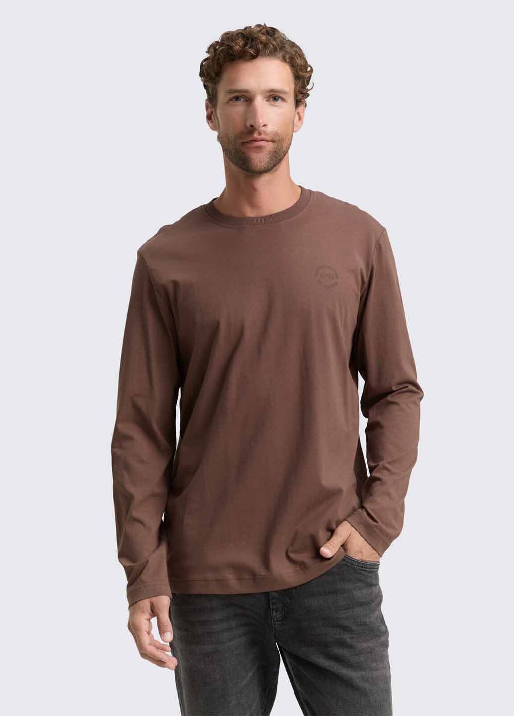 Лонгслів Tom Tailor логотип коричневий кежуали бавовна