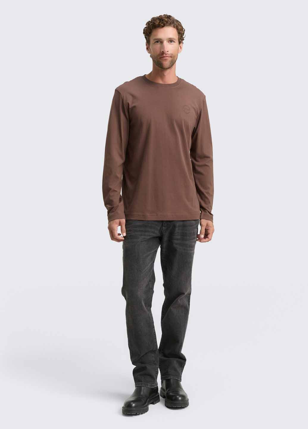 Лонгслів Tom Tailor логотип коричневий кежуали бавовна