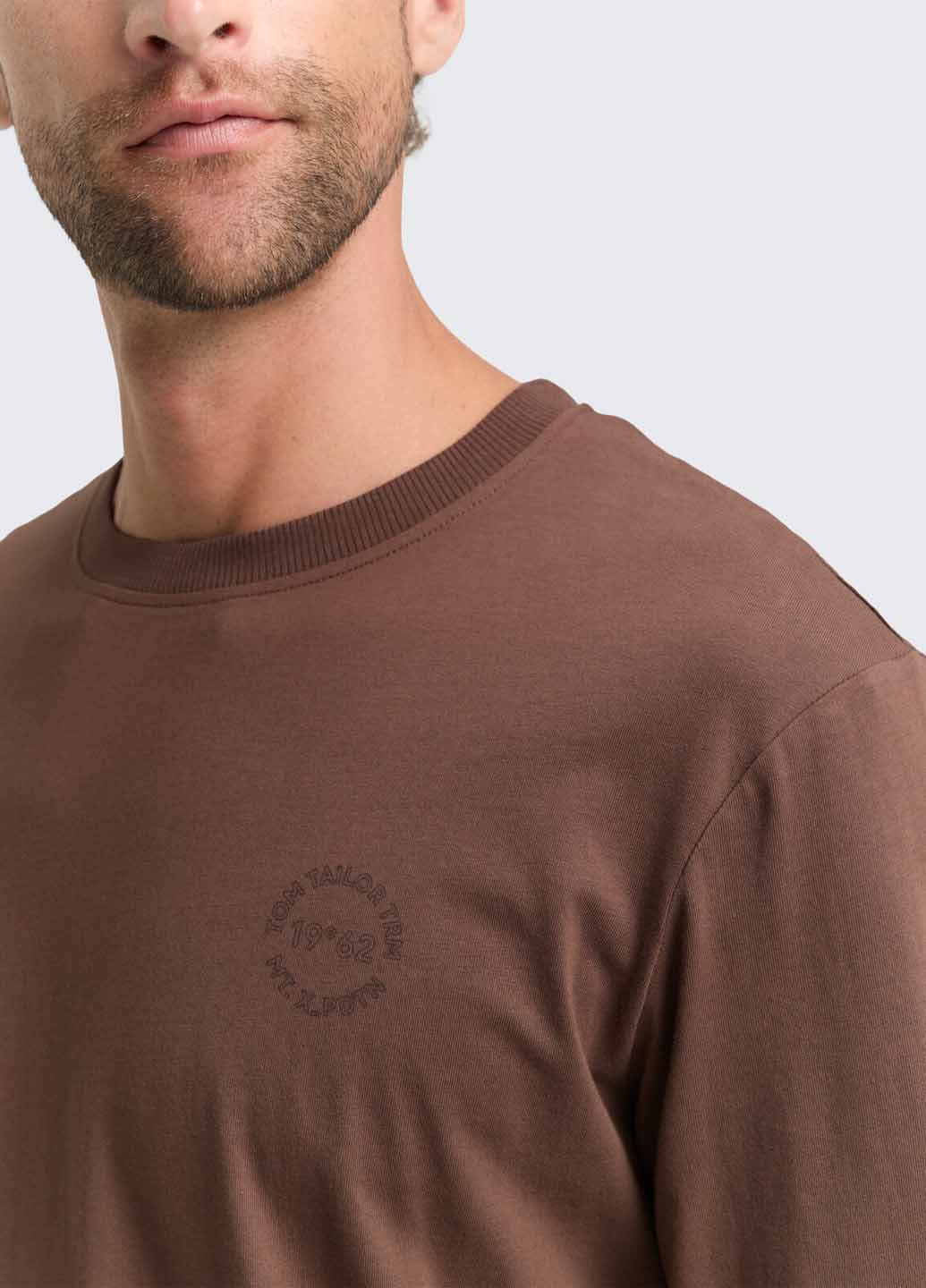 Лонгслів Tom Tailor логотип коричневий кежуали бавовна