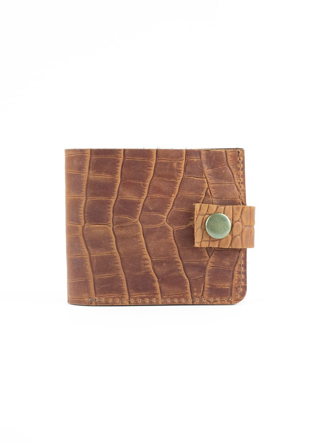 Шкіряний гаманець гаманець біфолд на кнопці Classic коричневий під крокодила Kozhanty (252316667)
