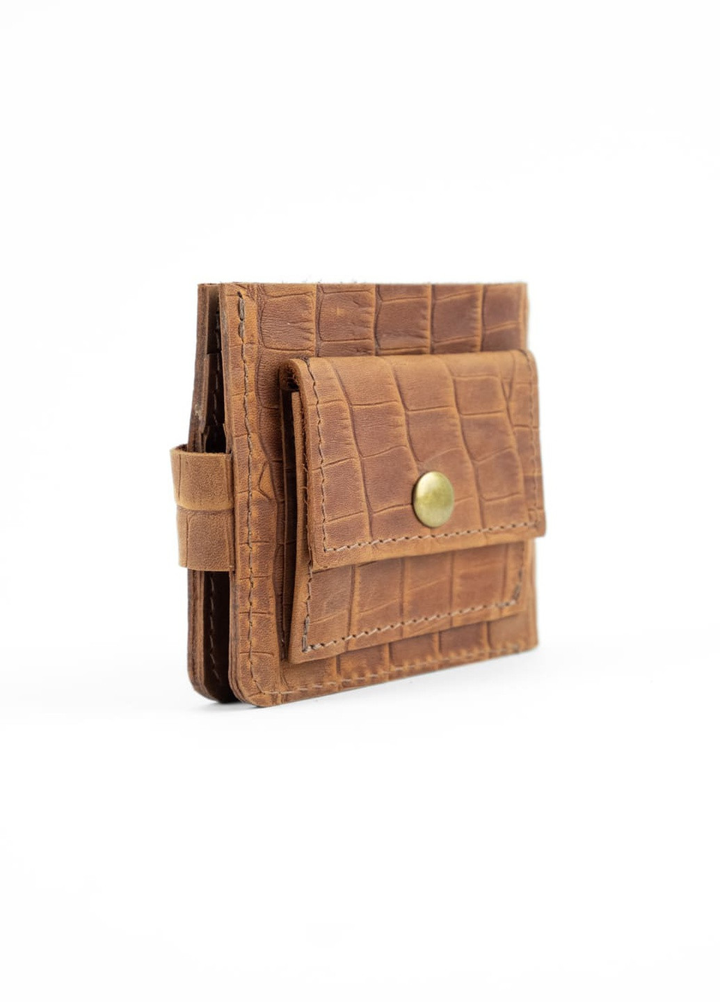Кожаный бумажник кошелек бифолд на кнопке Classic коричневый под крокодила Kozhanty (252316667)