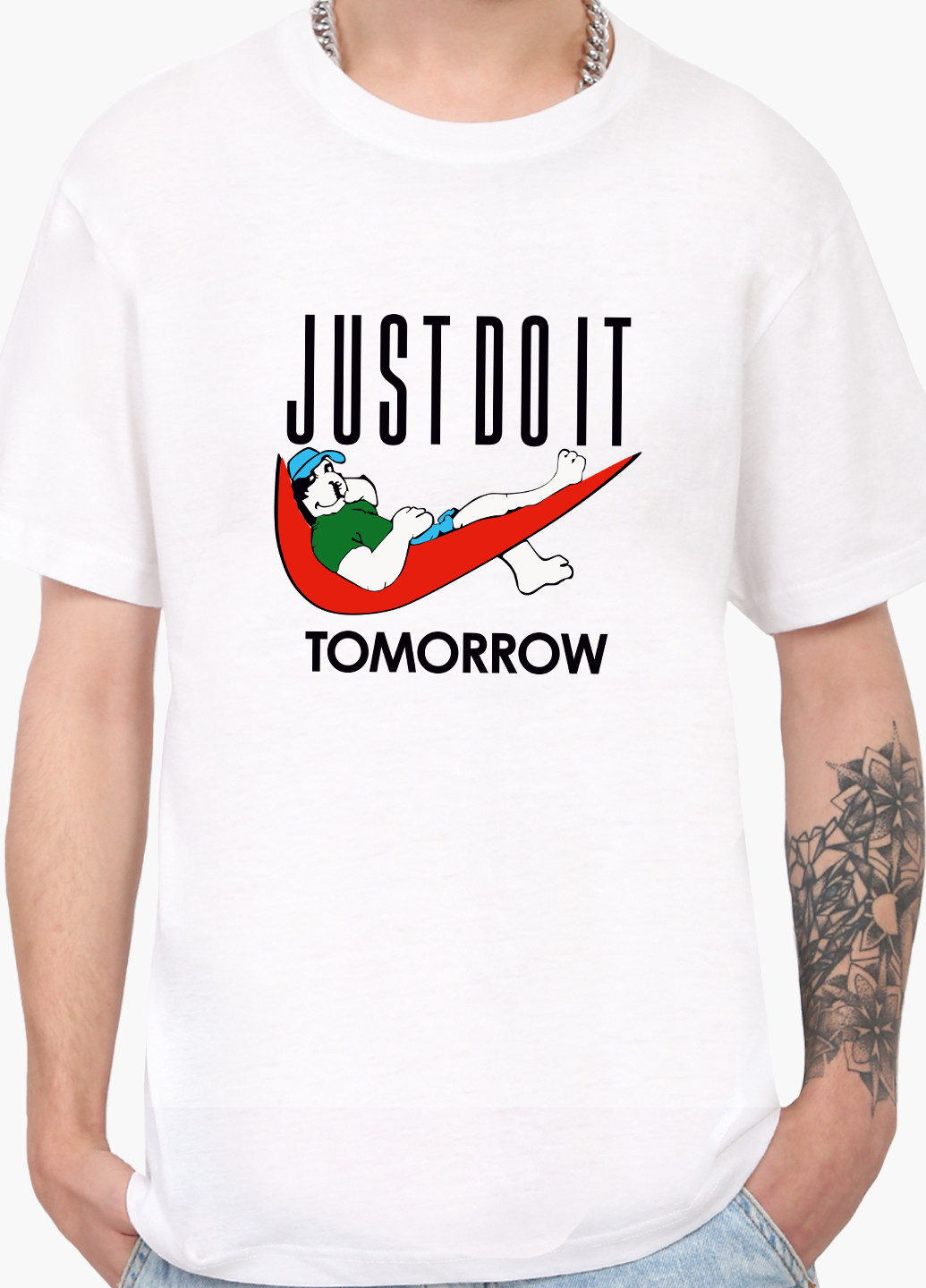 Біла футболка чоловіча просто зроби це завтра (just do it tomorrow) білий (9223-2007) xxl MobiPrint