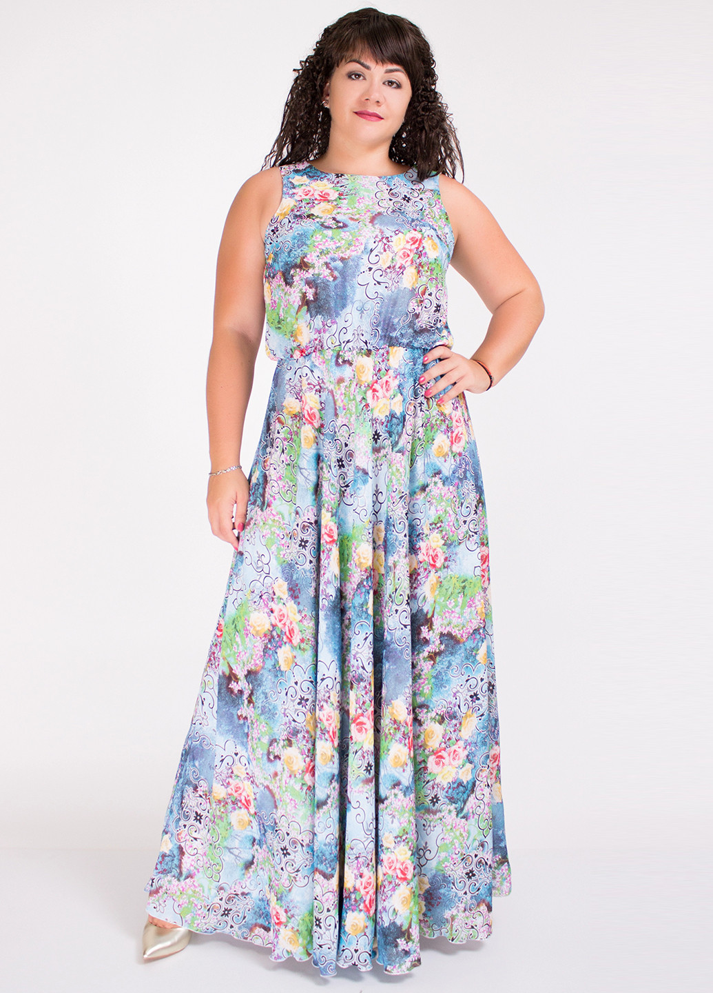 Комбинированное кэжуал платье клеш Fifi Lakres с цветочным принтом