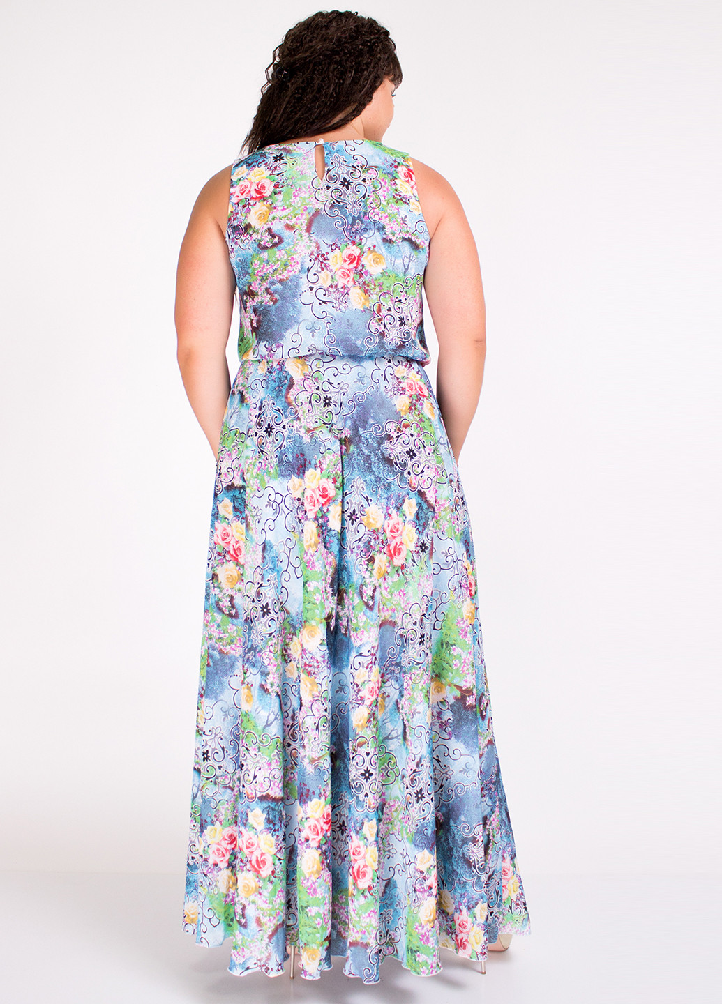 Голубое кэжуал платье клеш Fifi Lakres с цветочным принтом