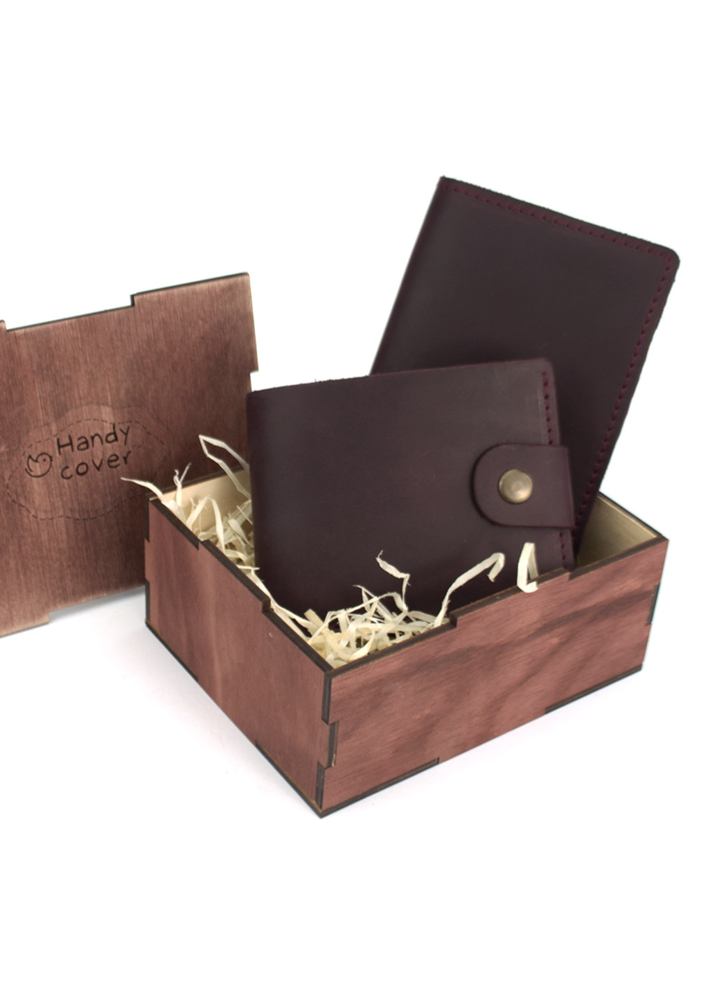 Жіночий подарунковий набір №47 бордовий (гаманець і обкладинка на паспорт) в коробці HandyCover (227842483)