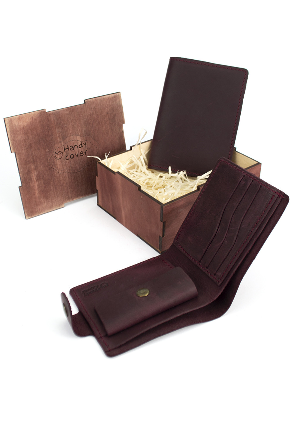 Женский подарочный набор №47 бордовый (кошелек и обложка на паспорт) в коробке HandyCover (227842483)