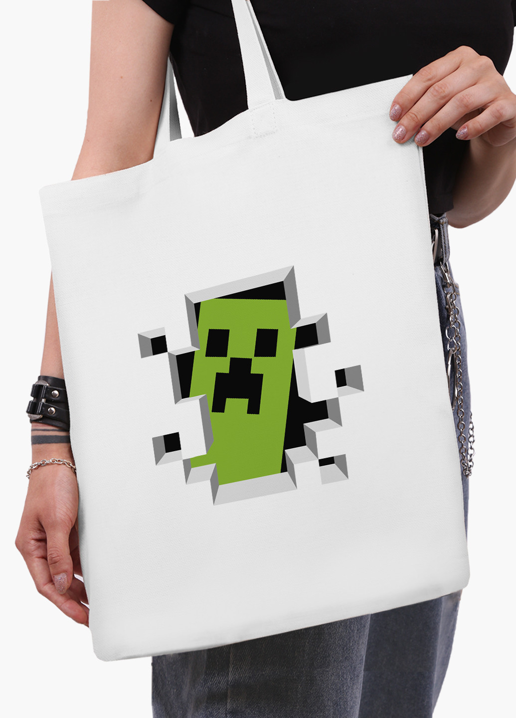Еко сумка шоппер біла Майнкрафт (Minecraft) (9227-1709-WT-2) екосумка шопер 41*35 см MobiPrint (219111090)